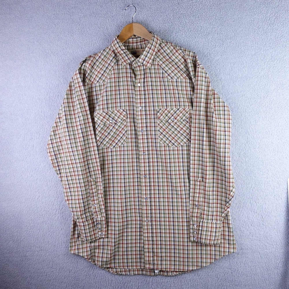 Big Mac Mens XL XTall Western Pearl Snap Shirt Plaid Long Sleeve Workwear USA